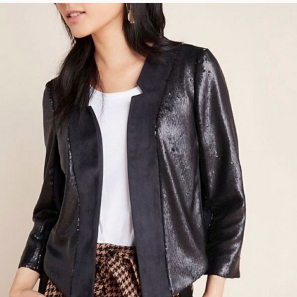 Anthropologie Shonda Faux Suede Cropped Jacket Black XS